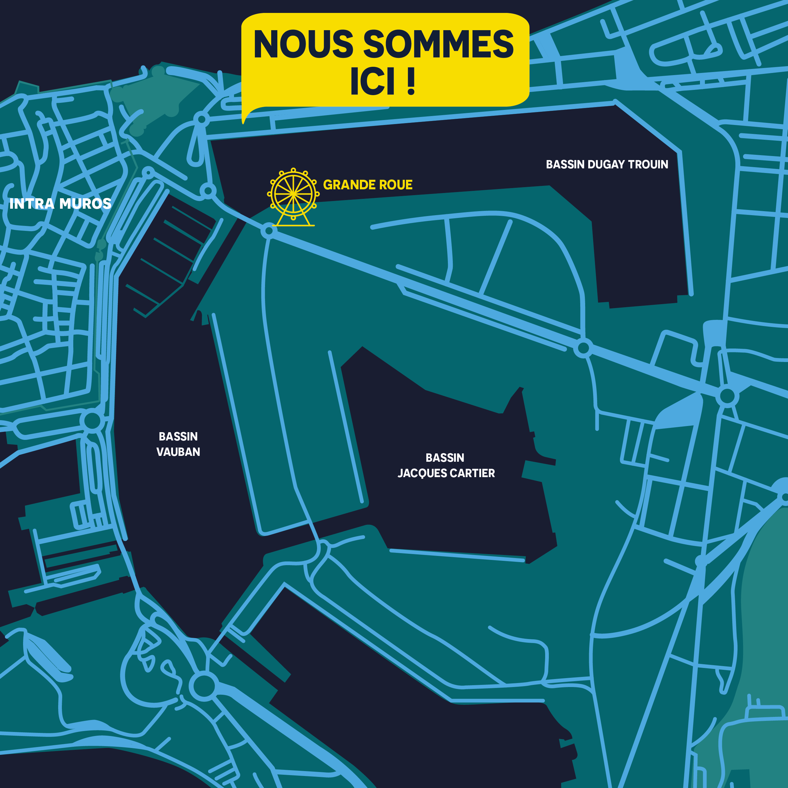 Carte emplacement Brasserie du Rhum 2026 et Comptoir du Rhum 2026, quai duguay-trouin à Saint-Malo